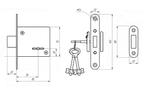Замок врезной ЗВ 8-4С (3 ключа) "Ригель"  #222239